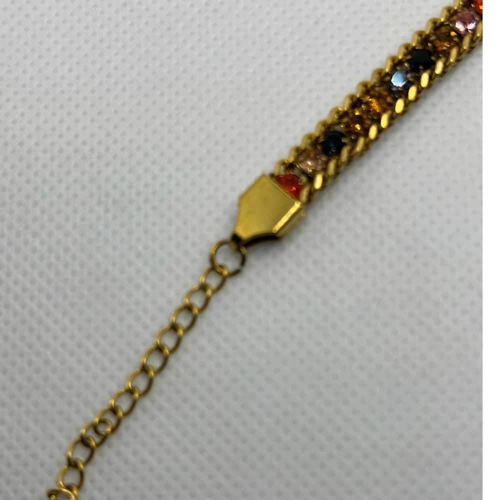 Gold Tone Multi Color Crystal Chain Bracelet Womens Adjustable Rainbow Jewelry - Picture 3 of 6